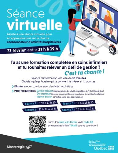 Affiche de la séance virtuelle de recrutement au CISSS de la Montérégie-Est