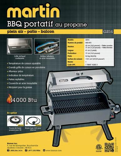 Feuillet de vente pour le BBQ portatif de Martin